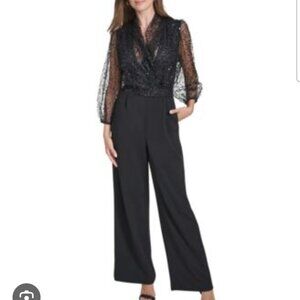 Halston Women's Sequined Jumpsuit Size 8 Black Pockets Party Wedding Night out